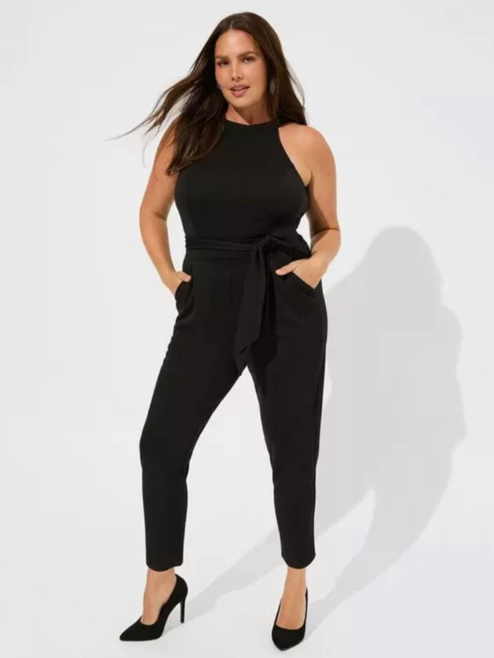 NWT Torrid Black Studio Luxe Ponte Jumpsuit - Size 0 (L/12) - Picture 2 of 7